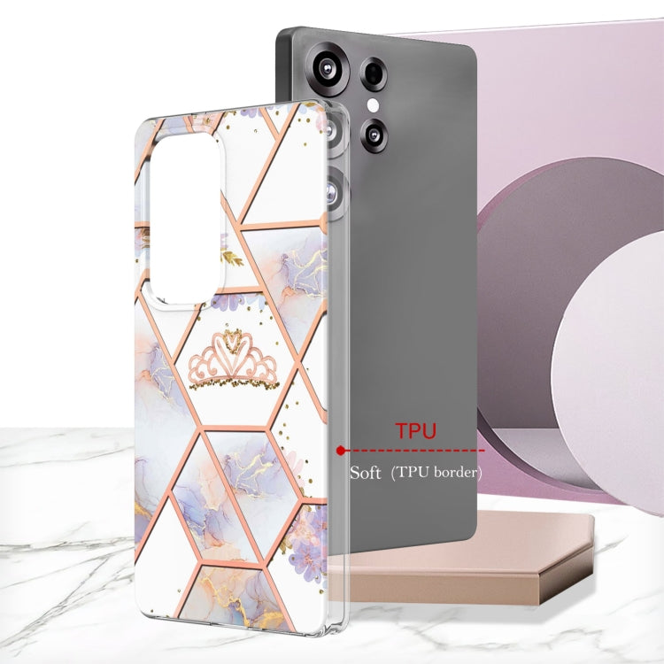 For Samsung Galaxy S25 Ultra 5G Splicing Marble Flower IMD TPU Phone Case(Crown) by buy2fix