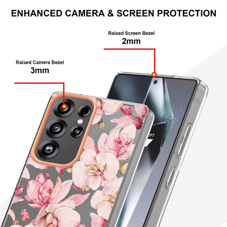 For Samsung Galaxy S25 Ultra 5G Flowers and Plants Series IMD TPU Phone Case(Pink Gardenia) by buy2fix