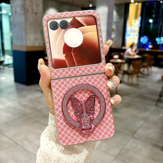 For Motorola Razr 50 Ultra Sparkling Diamond Rhombus PC Phone Case with Holder(Pink) by buy2fix