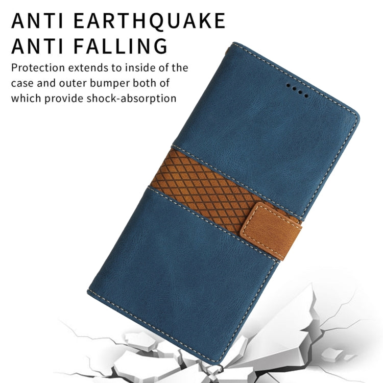 For iPhone 16e Grid Stitching Leather Phone Case with Lanyard(Blue) - iPhone 16e Cases by buy2fix | Online Shopping UK | buy2fix