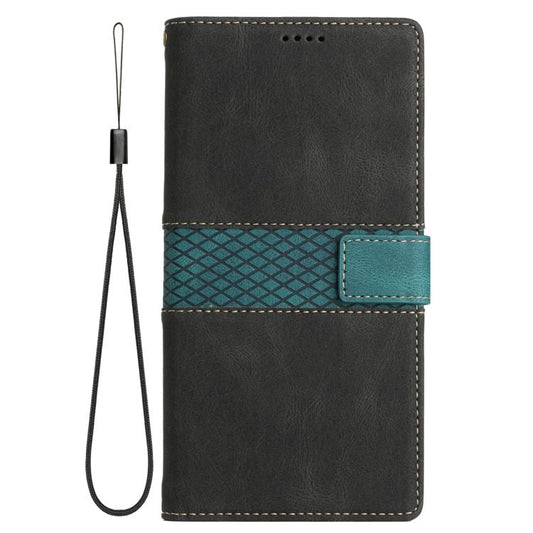 For iPhone Air Grid Stitching Leather Phone Case with Lanyard(Black) - iPhone Air Cases by buy2fix | Online Shopping UK | buy2fix