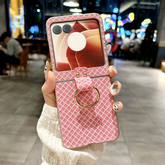 For Motorola Razr 50 Sparkling Diamond Rhombus PC Phone Case with Ring(Pink) by buy2fix