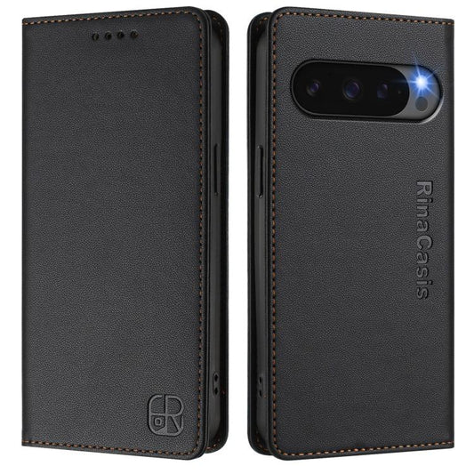 For Google Pixel 10 / 10 Pro 5G Global RC01 Dual-Folded Magnetic Suction RFID Leather Phone Case(Black) - Google Cases by buy2fix | Online Shopping UK | buy2fix