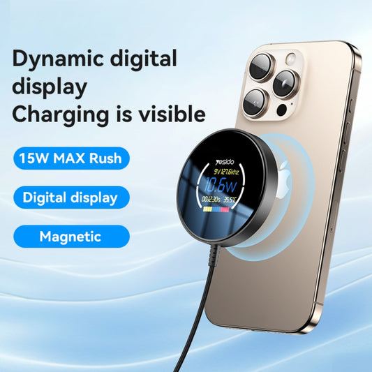 Yesido DS28 15W Smart Digital Display Magnetic Wireless Charger, Length:1.2m(Black) - Wireless Charger by Yesido | Online Shopping UK | buy2fix