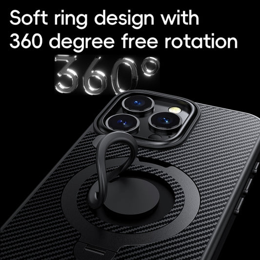 For iPhone 16 Pro Max Carbon Fiber MagSafe Phone Case with 360 Degree Rotating Holder(Black Gold) - iPhone 16 Pro Max Cases by buy2fix | Online Shopping UK | buy2fix