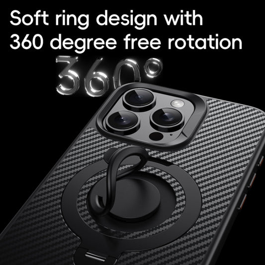 For iPhone 15 Pro Max Carbon Fiber MagSafe Phone Case with 360 Degree Rotating Holder(Black Grey) - iPhone 15 Pro Max Cases by buy2fix | Online Shopping UK | buy2fix
