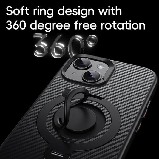For iPhone 15 Plus / 14 Plus Carbon Fiber MagSafe Phone Case with 360 Degree Rotating Holder(Black Silver) - iPhone 15 Plus Cases by buy2fix | Online Shopping UK | buy2fix
