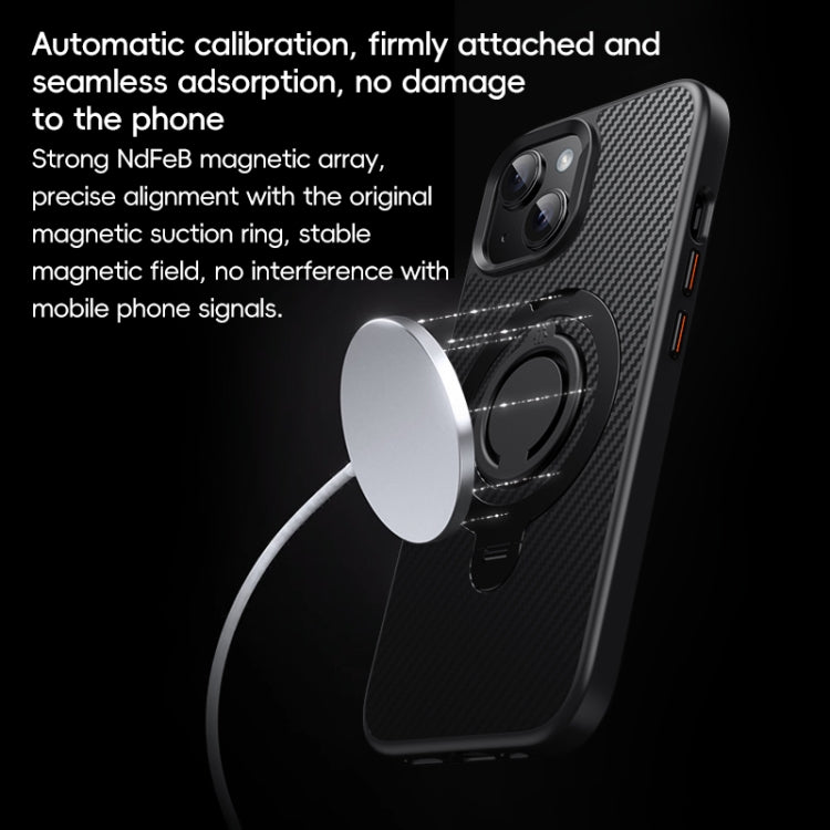For iPhone 14 / 13 Carbon Fiber MagSafe Phone Case with 360 Degree Rotating Holder(Black) - iPhone 14 Cases by buy2fix | Online Shopping UK | buy2fix