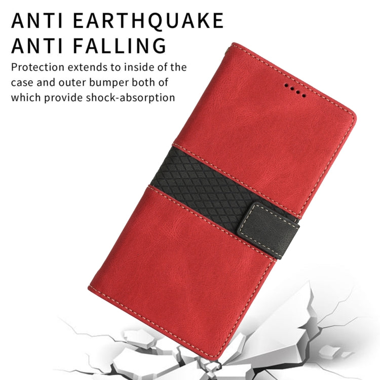 For Samsung Galaxy S25 5G Grid Stitching Leather Phone Case with Lanyard(Red) by buy2fix