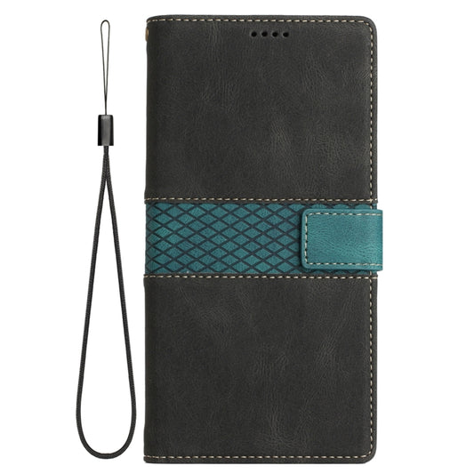 For Samsung Galaxy S25 5G Grid Stitching Leather Phone Case with Lanyard(Black) by buy2fix