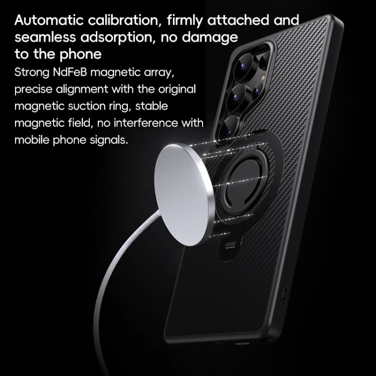 For Samsung Galaxy S25 Ultra 5G Carbon Fiber MagSafe Phone Case with 360 Degree Rotating Holder(Black Blue) by buy2fix