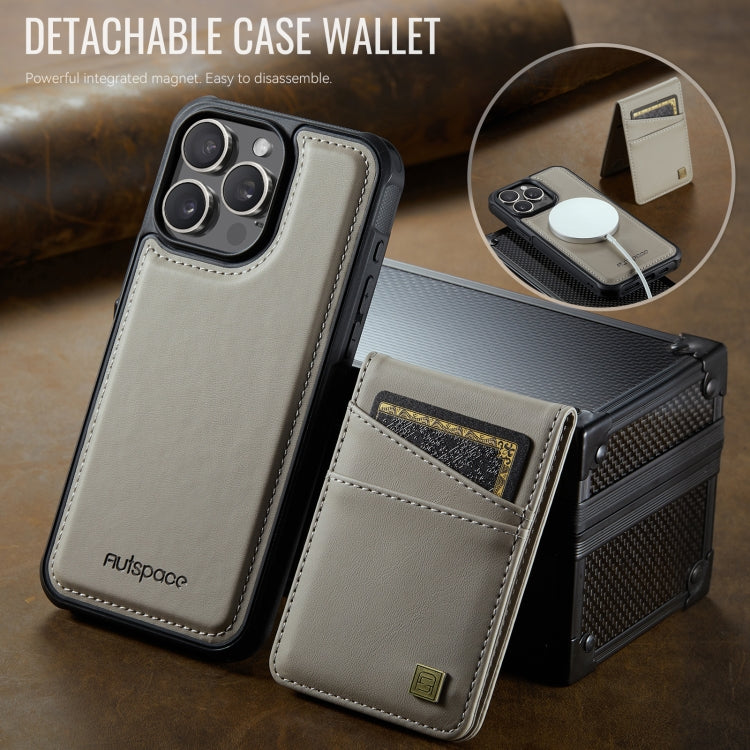 For iPhone 15 Pro AutSpace A12 MagSafe Magnetic RFID Card Bag Phone Case(Khaki) - iPhone 15 Pro Cases by AutSpace | Online Shopping UK | buy2fix