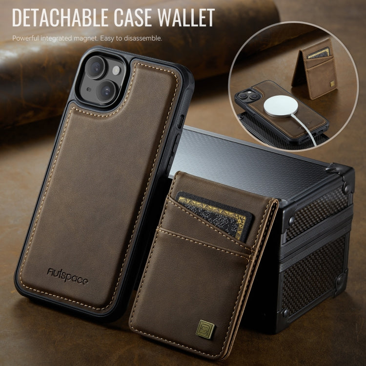 For iPhone 14 AutSpace A12 MagSafe Magnetic RFID Card Bag Phone Case(Coffee) - iPhone 14 Cases by AutSpace | Online Shopping UK | buy2fix