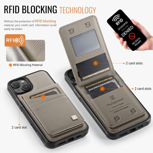 For iPhone 13 AutSpace A12 MagSafe Magnetic RFID Card Bag Phone Case(Khaki) - iPhone 13 Cases by AutSpace | Online Shopping UK | buy2fix