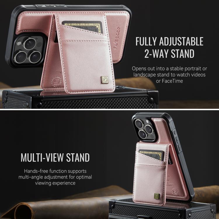 For iPhone 16 Pro Max AutSpace A12 MagSafe Magnetic RFID Card Bag Phone Case(Rose Gold) - iPhone 16 Pro Max Cases by AutSpace | Online Shopping UK | buy2fix