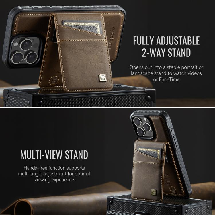 For iPhone 16 Pro AutSpace A12 MagSafe Magnetic RFID Card Bag Phone Case(Coffee) - iPhone 16 Pro Cases by AutSpace | Online Shopping UK | buy2fix