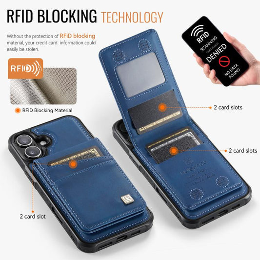 For iPhone 16 AutSpace A12 MagSafe Magnetic RFID Card Bag Phone Case(Blue) - iPhone 16 Cases by AutSpace | Online Shopping UK | buy2fix