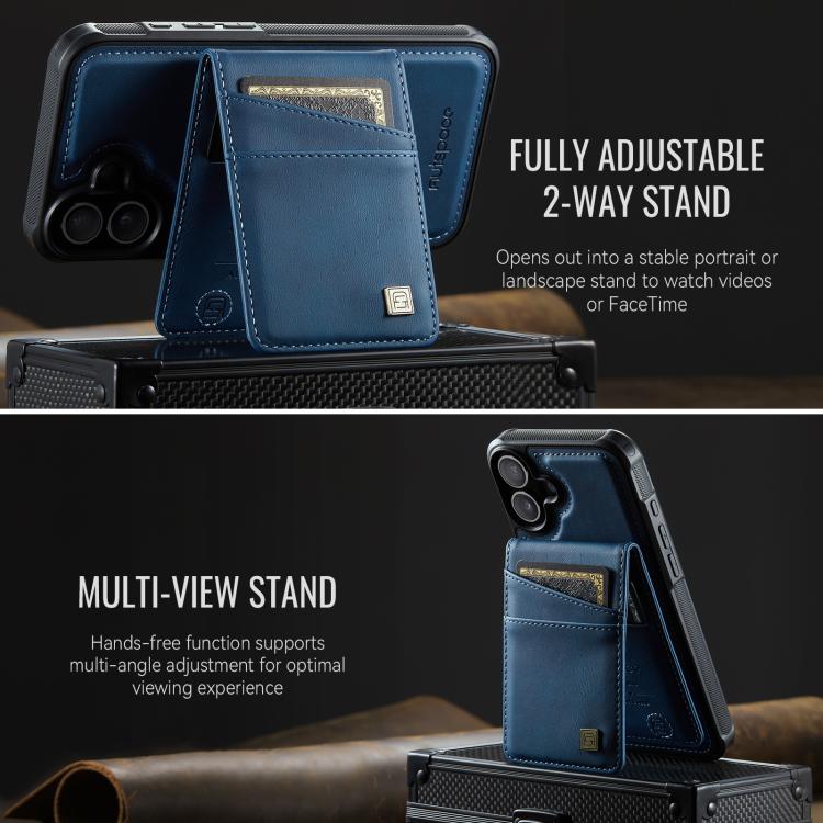 For iPhone 16 AutSpace A12 MagSafe Magnetic RFID Card Bag Phone Case(Blue) - iPhone 16 Cases by AutSpace | Online Shopping UK | buy2fix