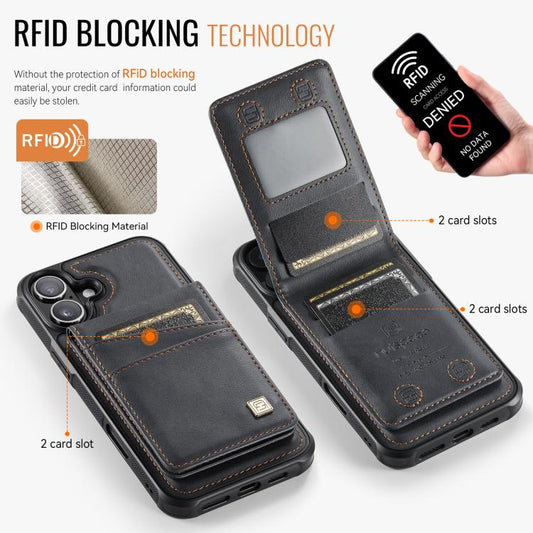 For iPhone 16 AutSpace A12 MagSafe Magnetic RFID Card Bag Phone Case(Black) - iPhone 16 Cases by AutSpace | Online Shopping UK | buy2fix