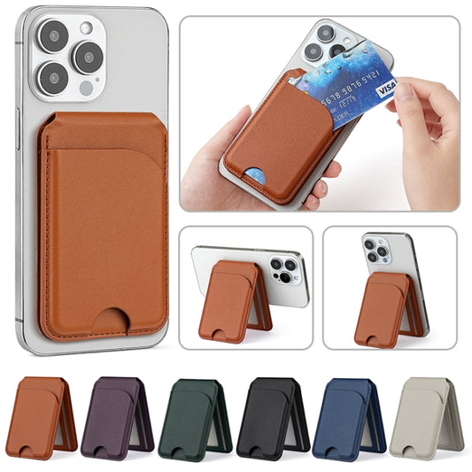 Two-fold Rotating Phone Holder MagSafe Leather Card Bag(Dark Purple) - Adhesive Card Holders by buy2fix | Online Shopping UK | buy2fix