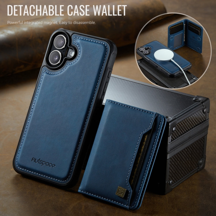 For iPhone 16 Plus AutSpace A13 MagSafe Magnetic RFID Flip Card Bag Phone Case(Blue) by AutSpace