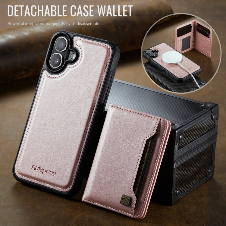 For iPhone 16 AutSpace A13 MagSafe Magnetic RFID Flip Card Bag Phone Case(Rose Gold) by AutSpace