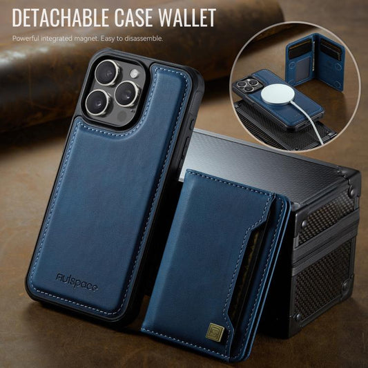 For iPhone 15 Pro Max AutSpace A13 MagSafe Magnetic RFID Flip Card Bag Phone Case(Blue) - iPhone 15 Pro Max Cases by AutSpace | Online Shopping UK | buy2fix