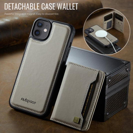 For iPhone 12 AutSpace A13 MagSafe Magnetic RFID Flip Card Bag Phone Case(Grey) - iPhone 12 / 12 Pro Cases by AutSpace | Online Shopping UK | buy2fix