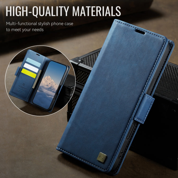 For iPhone 16 Plus AutSpace A11 Side Buckle MagSafe Magnetic RFID Phone Leather Case(Blue) by AutSpace