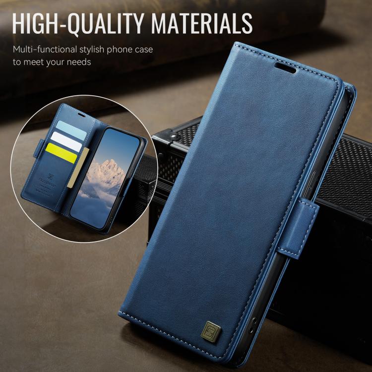 For iPhone 16e AutSpace A11 Side Buckle MagSafe Magnetic RFID Phone Leather Case(Blue) - iPhone 16e Cases by AutSpace | Online Shopping UK | buy2fix