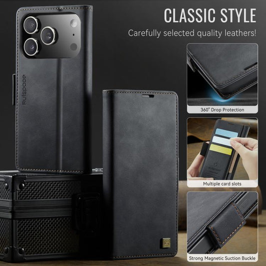 For iPhone 17 Pro AutSpace A11 Side Buckle MagSafe Magnetic RFID Phone Leather Case(Black) - iPhone 17 Pro Cases by AutSpace | Online Shopping UK | buy2fix