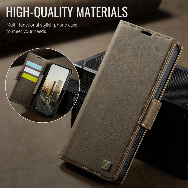For iPhone 17 AutSpace A11 Side Buckle MagSafe Magnetic RFID Phone Leather Case(Coffee) - iPhone 17 Cases by AutSpace | Online Shopping UK | buy2fix
