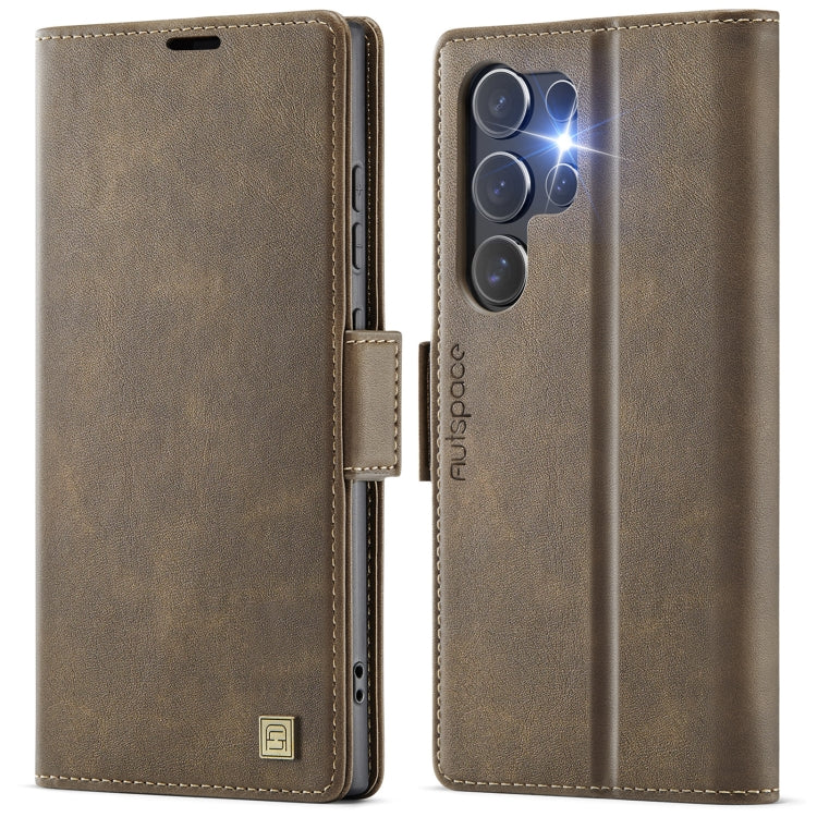 For Samsung Galaxy S25 Ultra 5G AutSpace A11 Side Buckle MagSafe Magnetic RFID Phone Leather Case(Coffee) - Galaxy S25 Ultra 5G Cases by AutSpace | Online Shopping UK | buy2fix