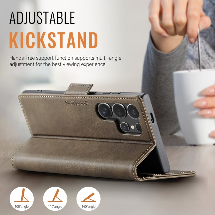 For Samsung Galaxy S25 Ultra 5G AutSpace A11 Side Buckle MagSafe Magnetic RFID Phone Leather Case(Coffee) - Galaxy S25 Ultra 5G Cases by AutSpace | Online Shopping UK | buy2fix
