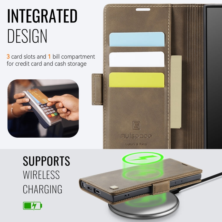 For Samsung Galaxy S25 Ultra 5G AutSpace A11 Side Buckle MagSafe Magnetic RFID Phone Leather Case(Coffee) - Galaxy S25 Ultra 5G Cases by AutSpace | Online Shopping UK | buy2fix