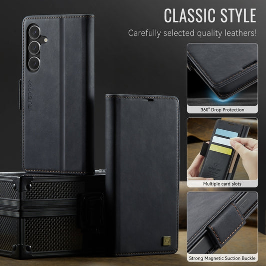 For Samsung Galaxy S25+ 5G AutSpace A11 Side Buckle MagSafe Magnetic RFID Phone Leather Case(Black) by AutSpace