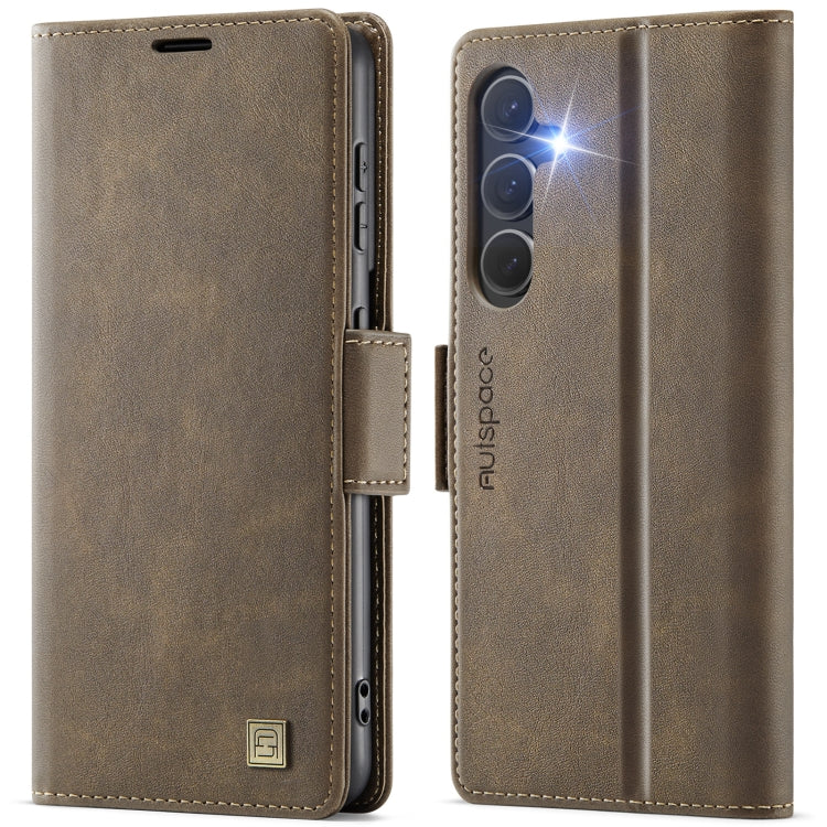For Samsung Galaxy S25+ 5G AutSpace A11 Side Buckle MagSafe Magnetic RFID Phone Leather Case(Coffee) - Galaxy S25+ 5G Cases by AutSpace | Online Shopping UK | buy2fix