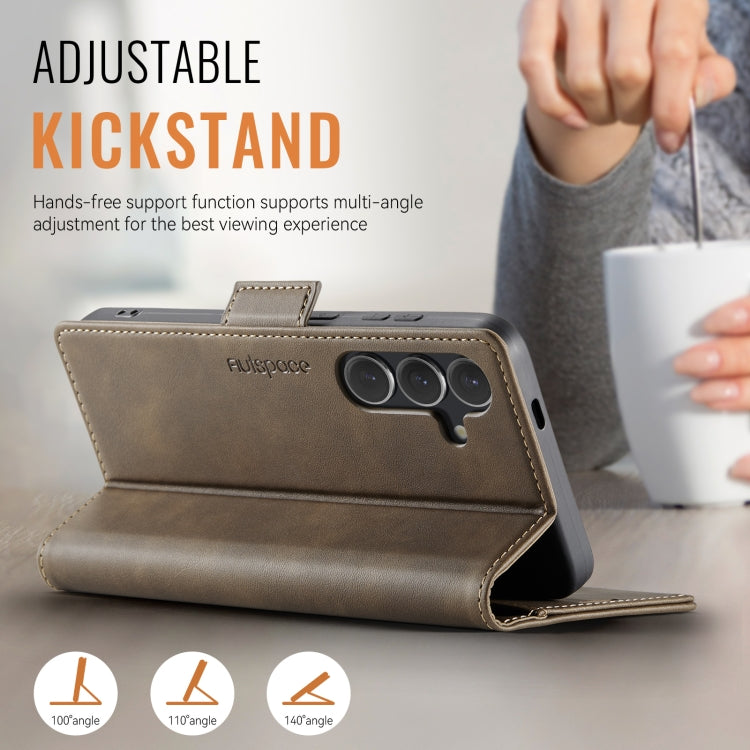 For Samsung Galaxy S25+ 5G AutSpace A11 Side Buckle MagSafe Magnetic RFID Phone Leather Case(Coffee) - Galaxy S25+ 5G Cases by AutSpace | Online Shopping UK | buy2fix
