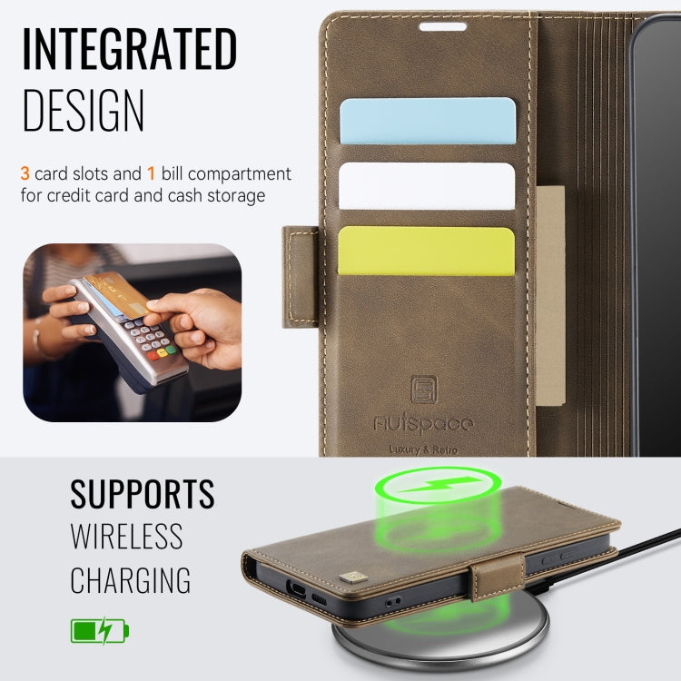For Samsung Galaxy S25+ 5G AutSpace A11 Side Buckle MagSafe Magnetic RFID Phone Leather Case(Coffee) - Galaxy S25+ 5G Cases by AutSpace | Online Shopping UK | buy2fix