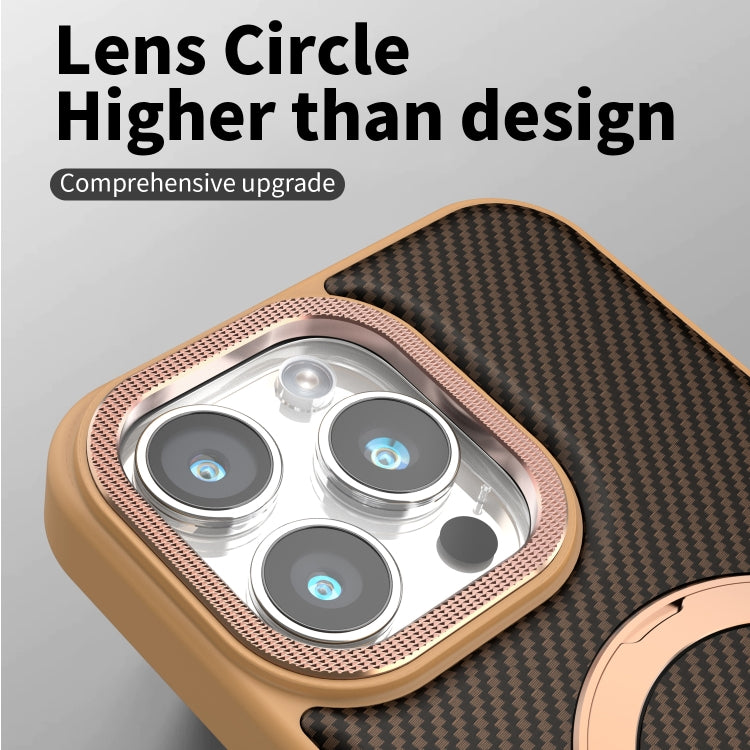 For iPhone 16 Pro Carbon Fiber MagSafe Holder Phone Case(Gold) - iPhone 16 Pro Cases by buy2fix | Online Shopping UK | buy2fix
