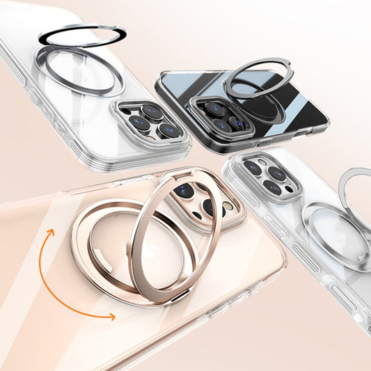 For iPhone 16 Pro Max Gear Plating PC 360 Ring Holder Magsafe Phone Case(Transparent Black) - iPhone 16 Pro Max Cases by buy2fix | Online Shopping UK | buy2fix
