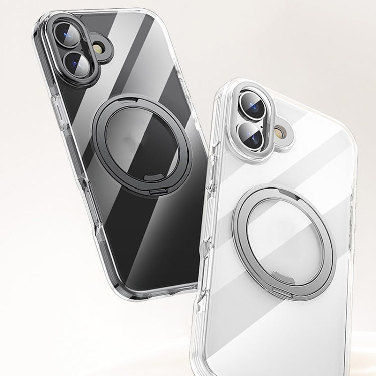For iPhone 16 Plus Gear Plating PC 360 Ring Holder Magsafe Phone Case(Transparent Black) - iPhone 16 Plus Cases by buy2fix | Online Shopping UK | buy2fix