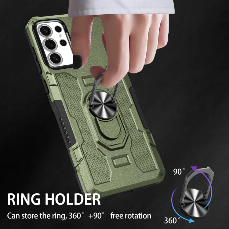 For Samsung Galaxy S25 Ultra 5G Ring Holder Armor Hybrid Phone Case(Green) by buy2fix