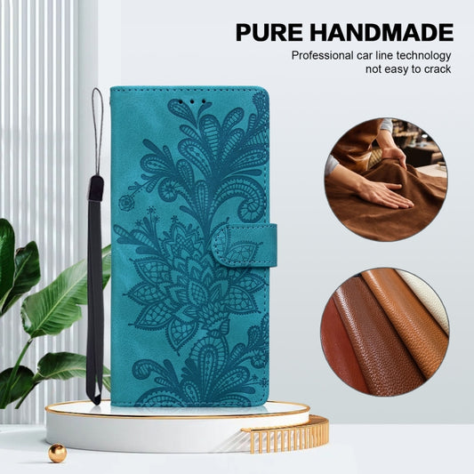 For Samsung Galaxy S25 Ultra 5G Lace Floral Embossed Magnetic Buckle PU Phone Case With Wrist Strap(Green) by buy2fix