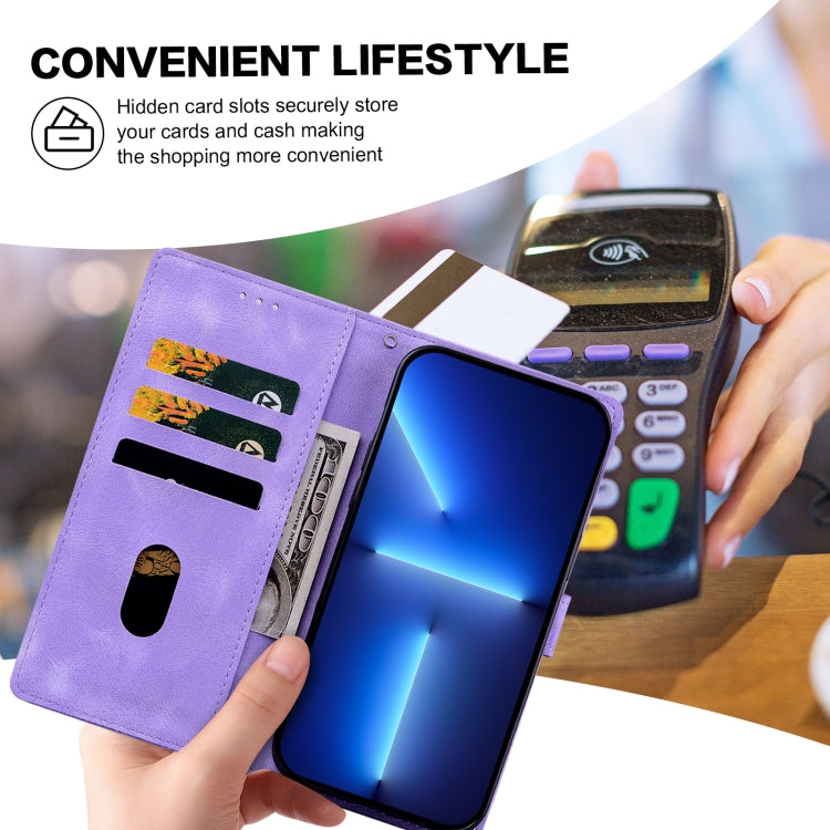 For Samsung Galaxy S25+ 5G Lace Floral Embossed Magnetic Buckle PU Phone Case With Wrist Strap(Purple) by buy2fix