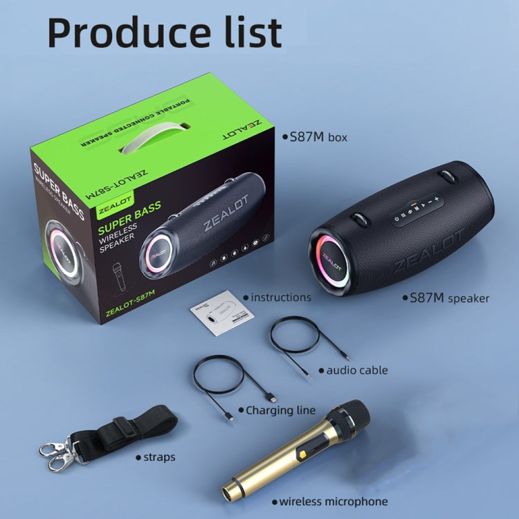 Zealot S87M 80W Portable Outdoor RGB Bluetooth Speaker with Microphone(Black) - Waterproof Speaker by ZEALOT | Online Shopping UK | buy2fix