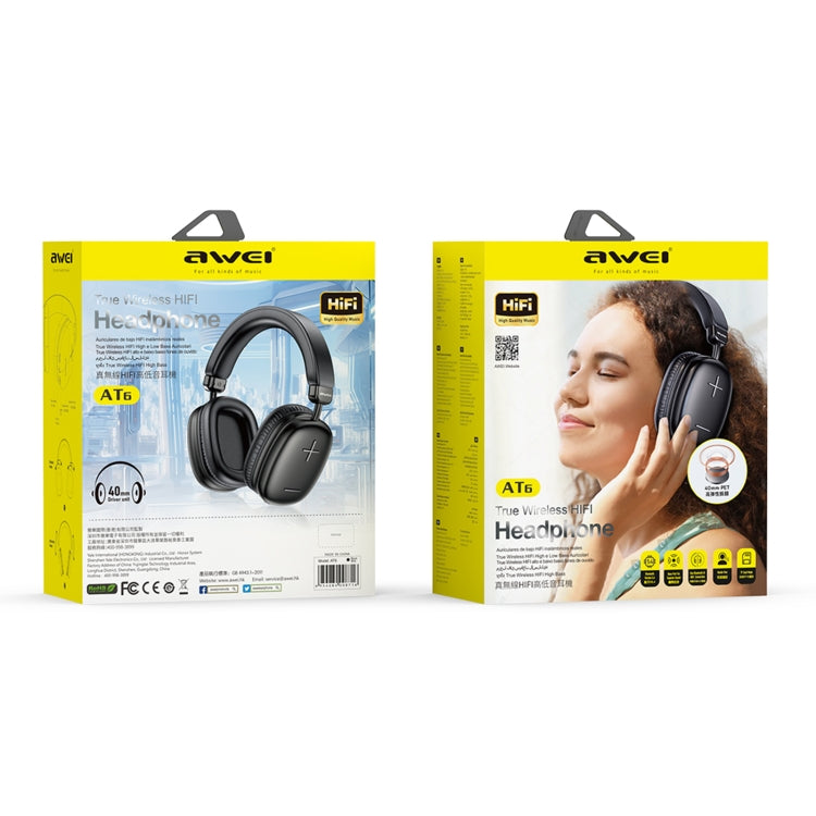 awei AT6 Wireless Bluetooth V5.4 Hi-Fi Stereo Headphones(Black) - Headset & Headphone by awei | Online Shopping UK | buy2fix
