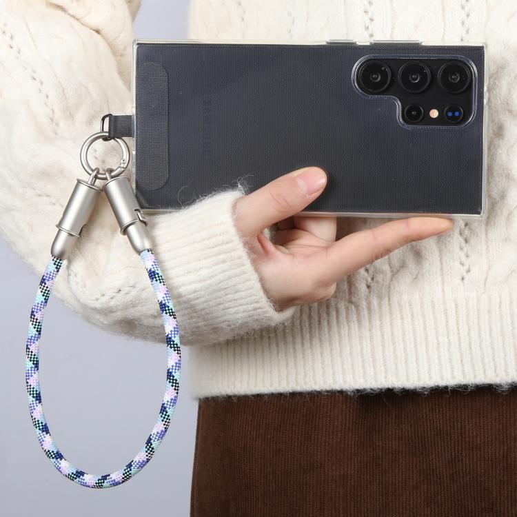 Type-C to Type-C Data Charging Cable Wrist Strap Phone Short Lanyard(Black White Cross) - Lanyards & Wrist Straps by buy2fix | Online Shopping UK | buy2fix