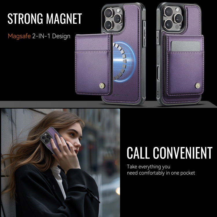 For iPhone 16 Pro Max JEEHOOD J06 British Style RFID MagSafe Card Bag PU Phone Case(Purple) by JEEHOOD