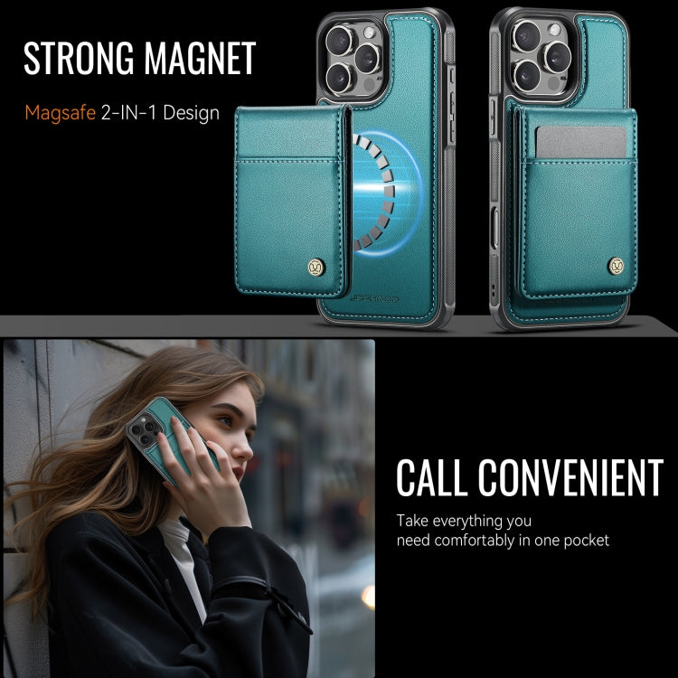 For iPhone 16 Pro JEEHOOD J06 British Style RFID MagSafe Card Bag PU Phone Case(Green) by JEEHOOD